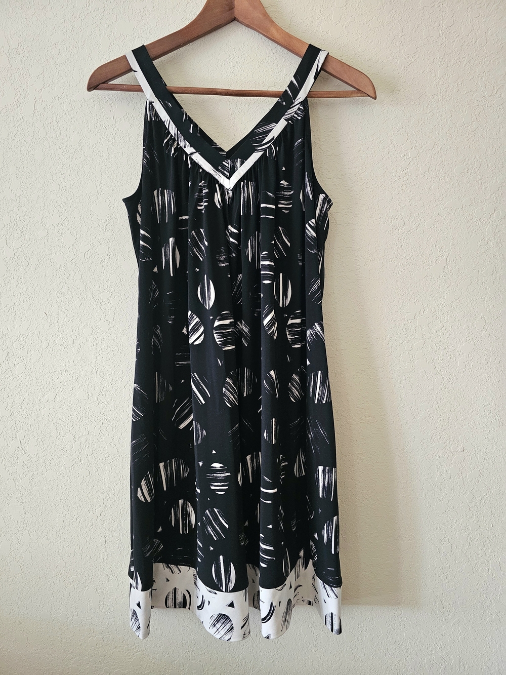 BCBGMaxAzria Black and White Printed V-Neck Slip Dress